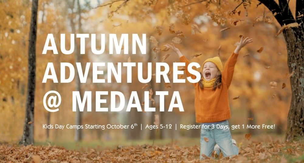 Autumn Adventures @ Medalta with photos of child playing in the fall leaves